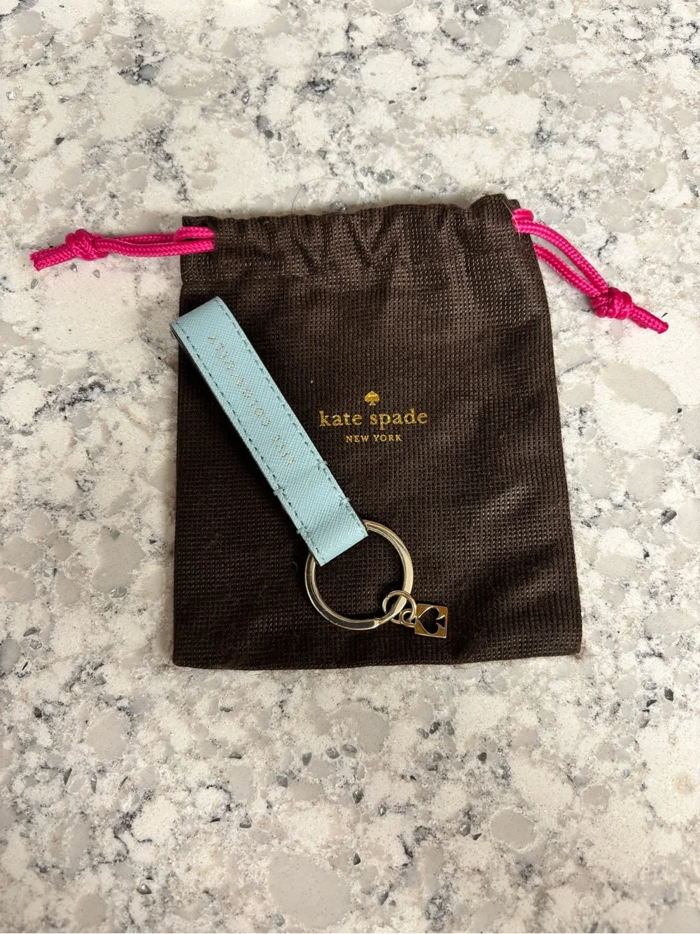 Kate Spade ♠️ Light Blue Leather Key Ring with Gold Hardware